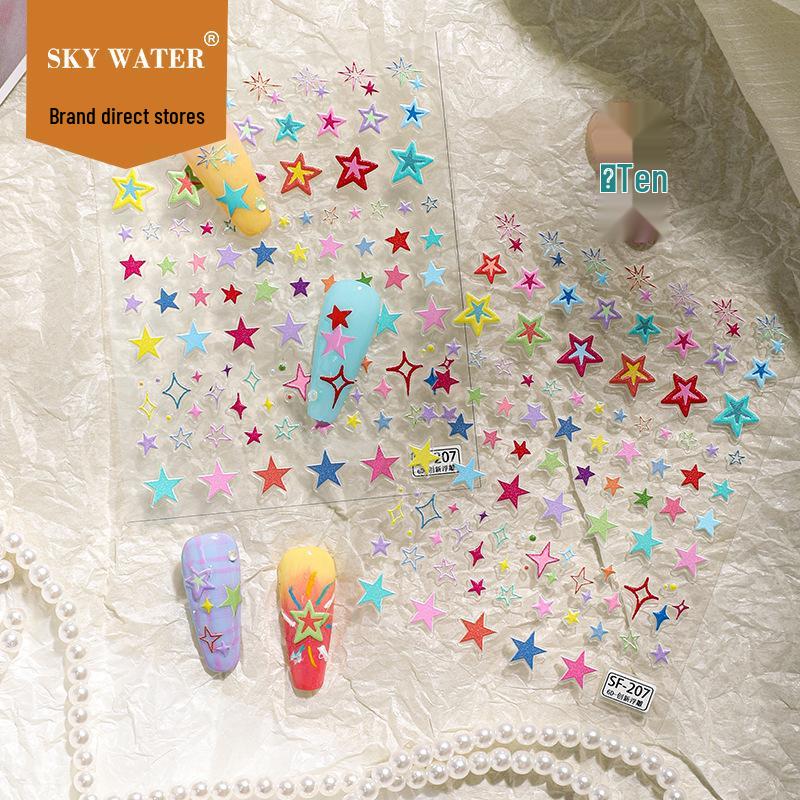 SKY Graffiti Style 6D Embossed Star Nail Art Stickers - Sweet, Colorful, 3D Adhesive Decals