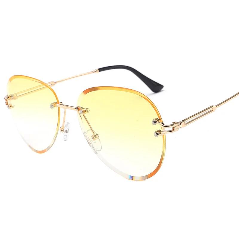 Fashion Blue Rimless Sunglasses Women  UV400 Luxury Aviation Ladies Sunglasses Glasses Shades Zonnebril Dames