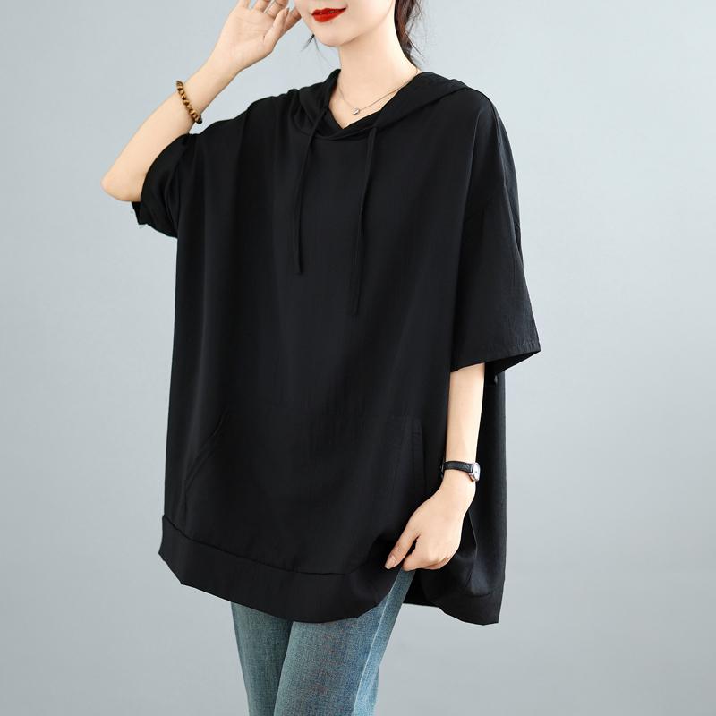 

DIMANAF 2025 Summer Plus Size Hoodies Solid Oversized T-Shirt Women Loose Tops Tees Casual New Shirt One Size чорний