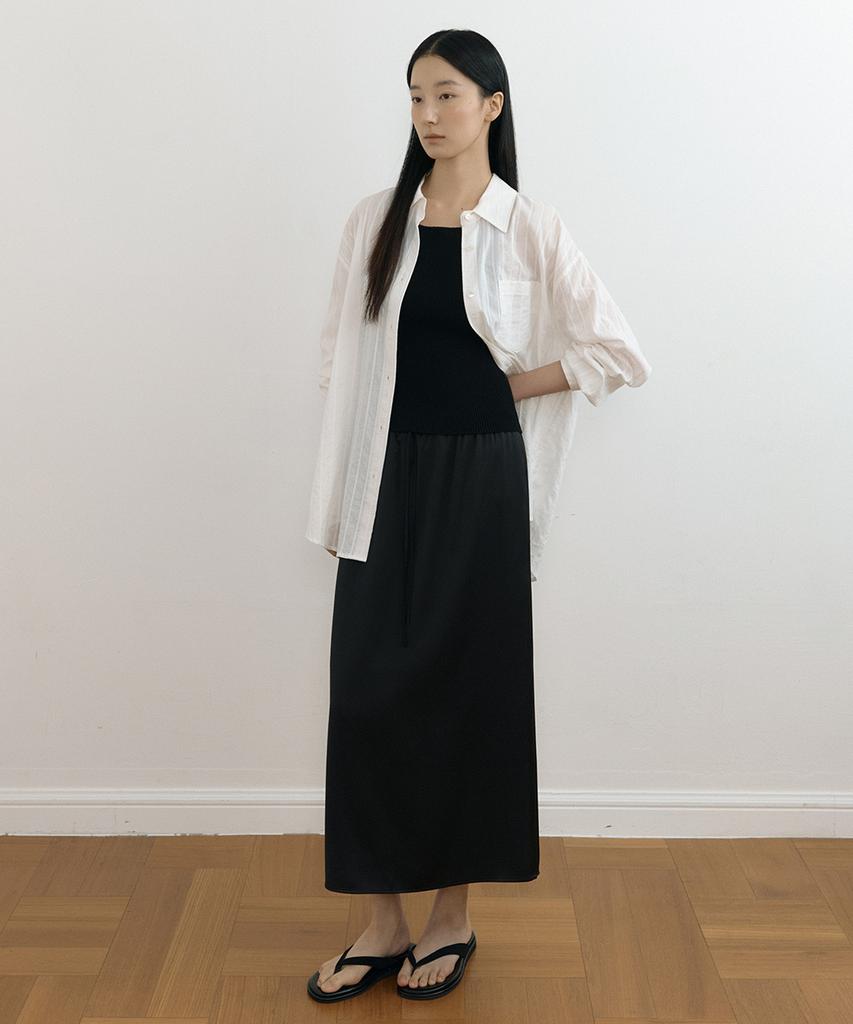 Lingseoul Silky Banding Skirt-Black