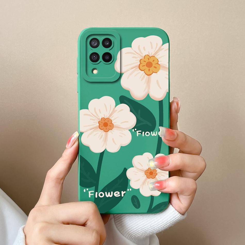 Für Samsung M22 M32 Hülle Bemalte Blumen Upgrade Flüssigsilikon Linsenschutz Handy Rückseite Für Galaxy M 32 M 22 Fundas