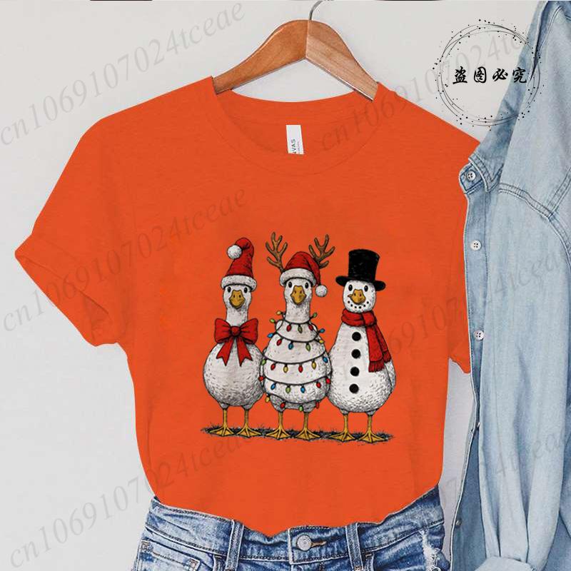 Vintage Jul Gås Tryck Unisex T-shirts Kläder Rund Hals T-shirt Kort Ärm Avslappnad Topp Tomte Gås Unisex Kläder