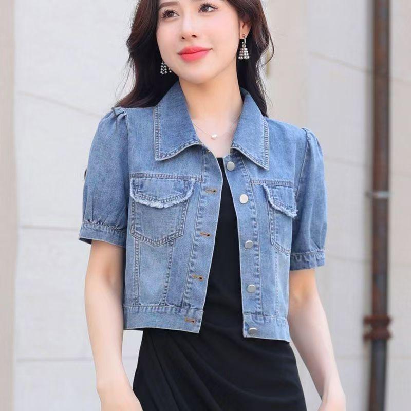 Cropped Women s Short Sleeve Denim Jacket - 2025 Summer Casual Versatile Outerwear 2XL