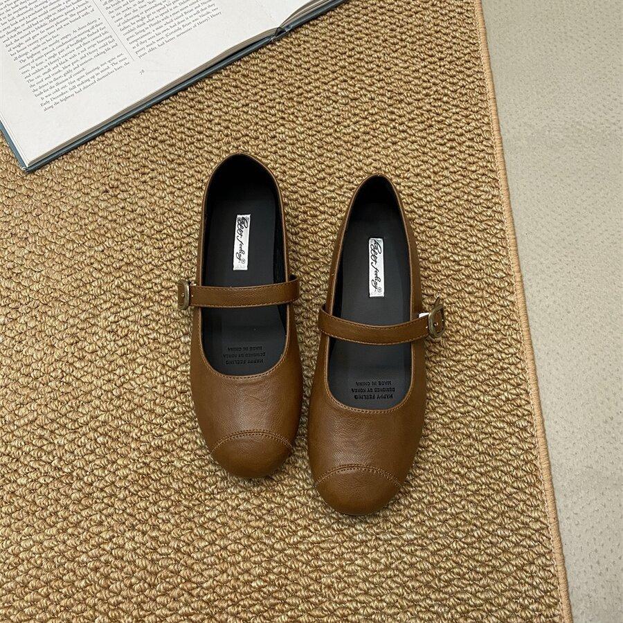 Fashion French retro flat Mary Jane shoes for women 2025 spring Korean style shallow mouth single shoes small leather shoes