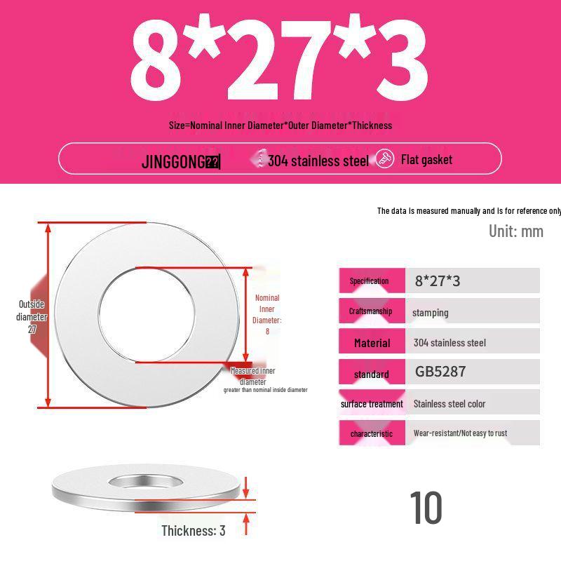 Zesílená plochá podložka/distanční kroužek z nerezové oceli 304 M4 M5 M6 M8