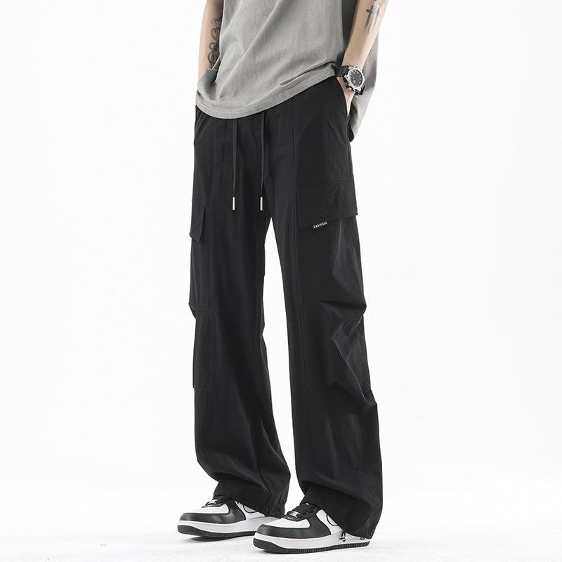 American trendy brand outdoor tooling paratrooper pants thin men's summer new loose casual straight ice silk trousers