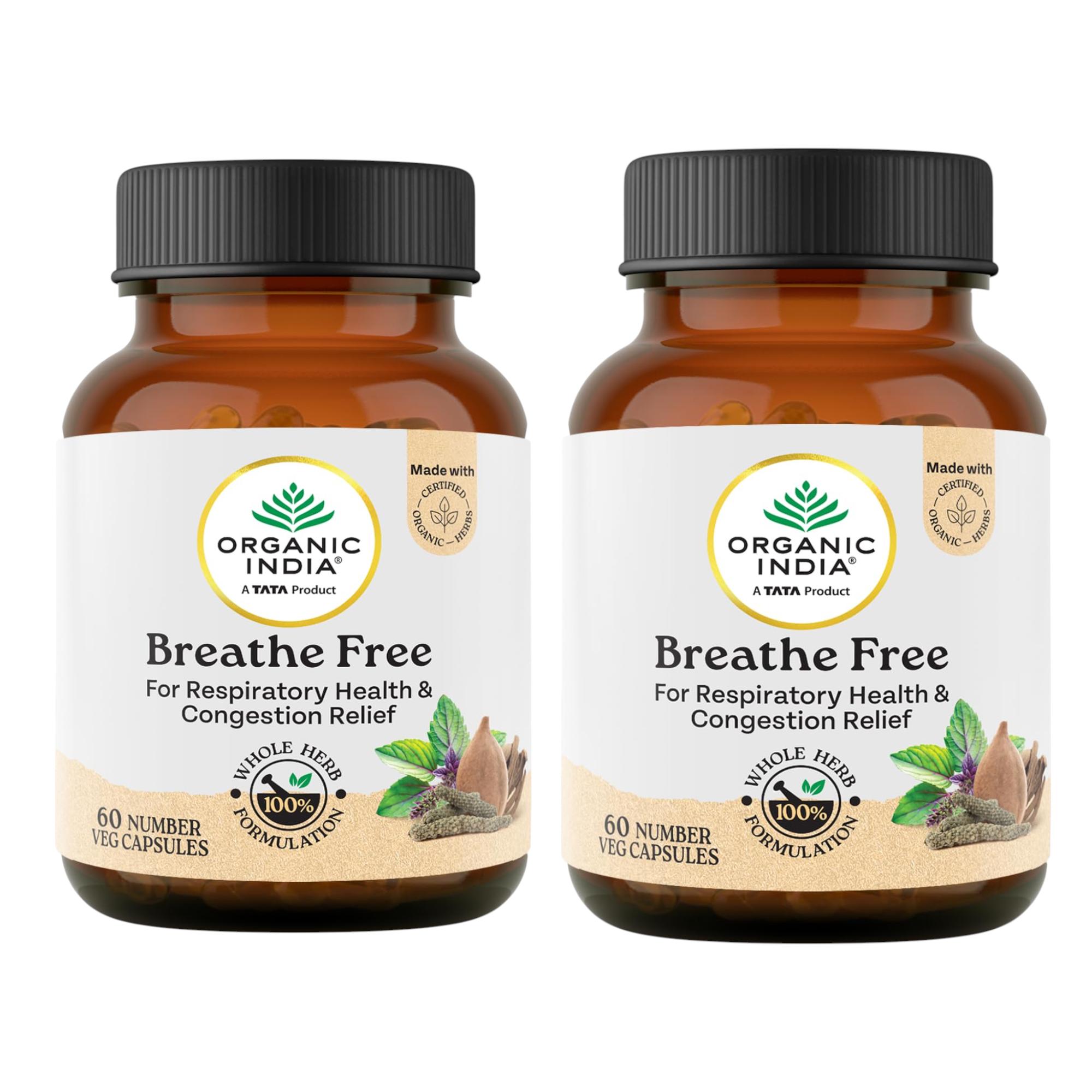 

Organic India Breathe Free Veg Capsules 60 Pack of 2 Natural Respiratory Support Congestion Relief