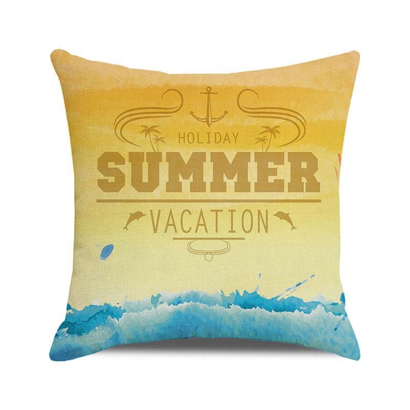 Watercolor Summer Beach Digital Printing Short Plush Pillow Covers for Car Sofa Office Cushion Cover Home Goods 60x60cm