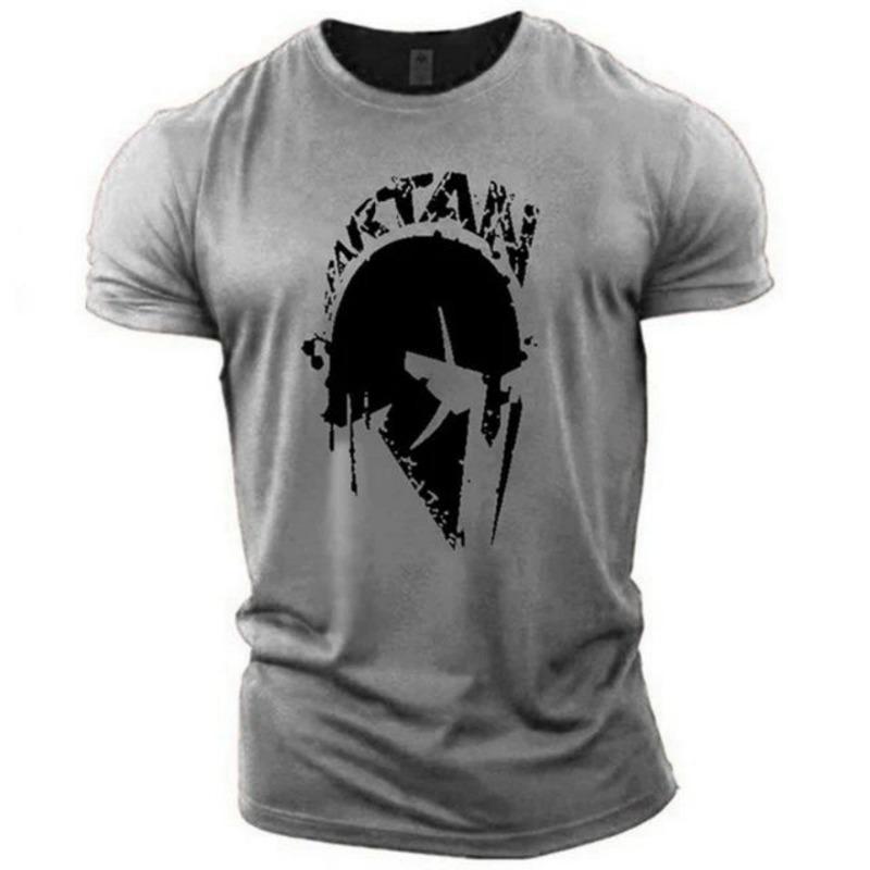 Men's Comfortable and Breathable Round Neck T-shirt Spartan Warrior Print Pattern Suitable for Summer Outdoor Casual Wear