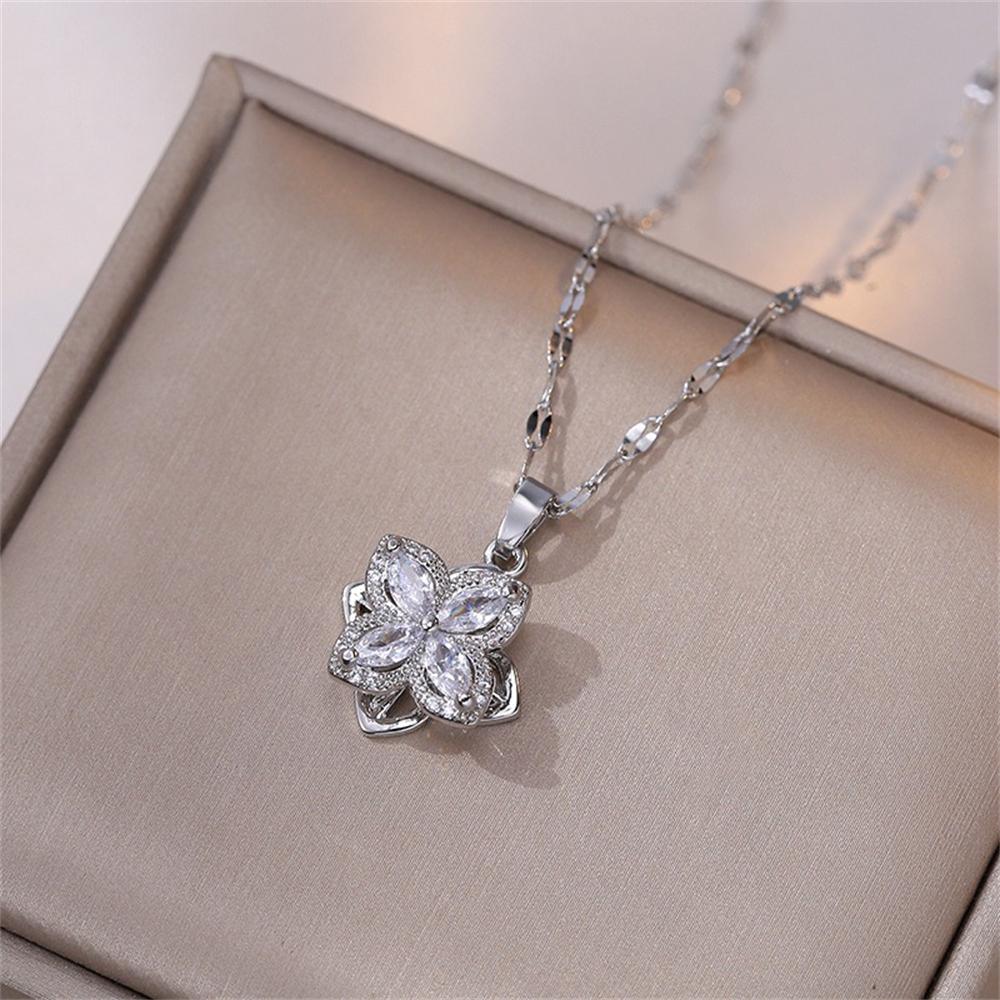 Necklace Women's Japanese and Korean Rotating Micro Inlaid Zircon Rotating Fashion Set Clavicle Chain Necklace Jewelry