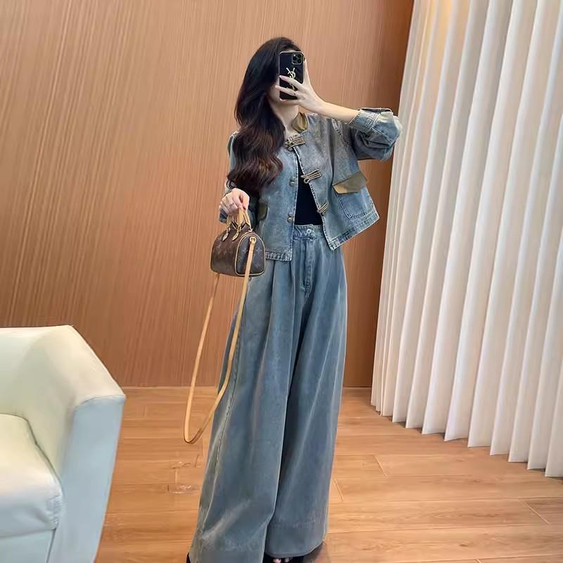 

Женский джинсовый костюм в стиле ретро 2024 года: Новая короткая верхняя одежда в китайском стиле на весну/осень M