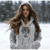 Womens Cozy Oversized Hooded Sweater With 3D Christmas Snowman Print Soft Knit Pullover Winter