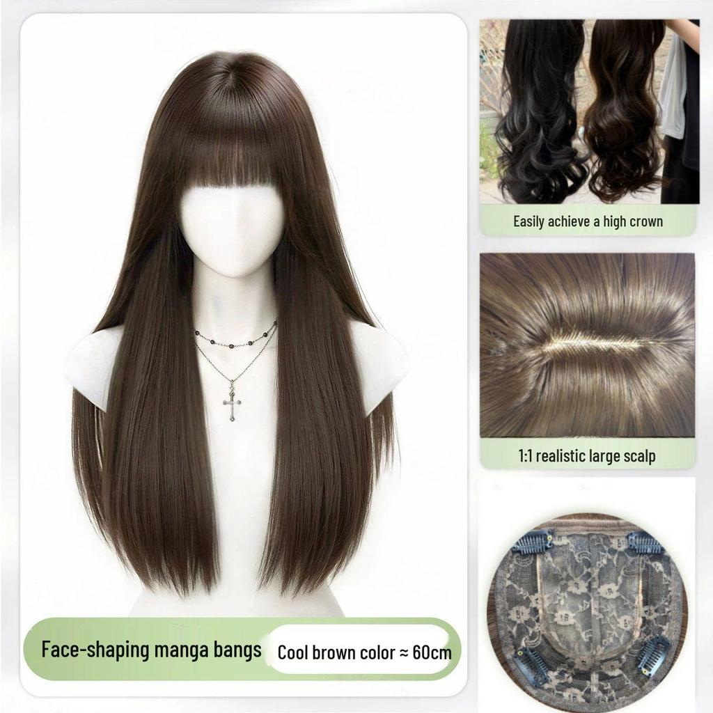 Women's Long Curly Wig with Realistic Cold Brown Waves - Lolita Style Full Head Cover