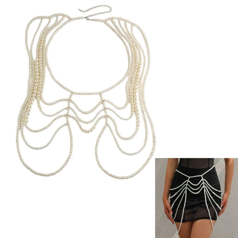 Luxury Shoulder Chain Pearl Women Body Chain Fashion Beaded Waist Chain  Female