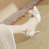 Pointed High Heels Large Size Plus Size Wide Women's Shoes Pearl Bow Single Shoes Single Buckle Hollow Sandals