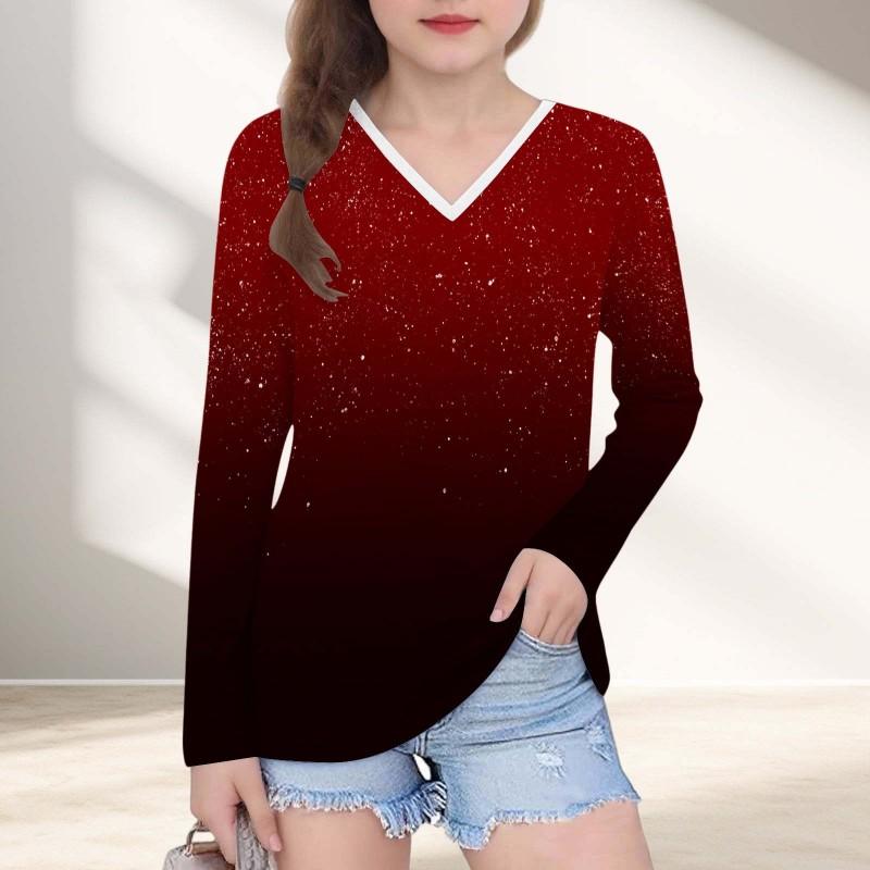 Womens V-Neck Long Sleeve Loose Fit T-Shirt With Polka Dot Print Casual Oversized Top Daily Wear
