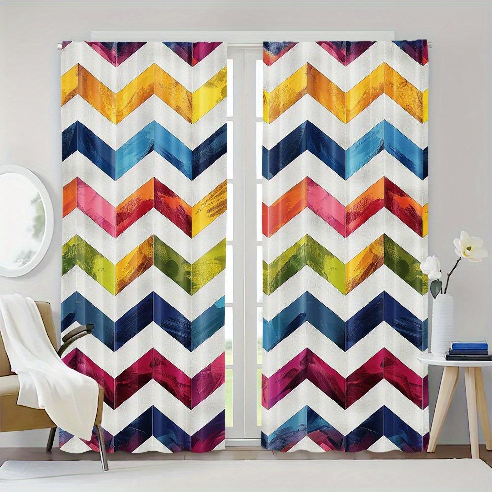 2 kusy Geometrický vzor Barevné Duhové Závěsy Tištěné pro Obývací Pokoj Kuchyň Ložnici Jídelnu Okno Domácí Dekorace