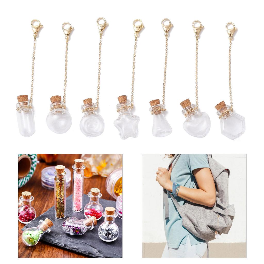 7 Pieces Stylish Keychain Pendants with Clear Small Glass Bottles Jewlery Accessory for Necklaces and Earrings