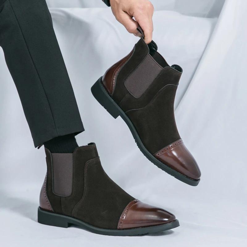 Fashion High Quality Men Formal Ankle Boots Business Casual Men Dress Office Chelsea Boots Male Slip-On Oxfords Luxury Designer Shoes