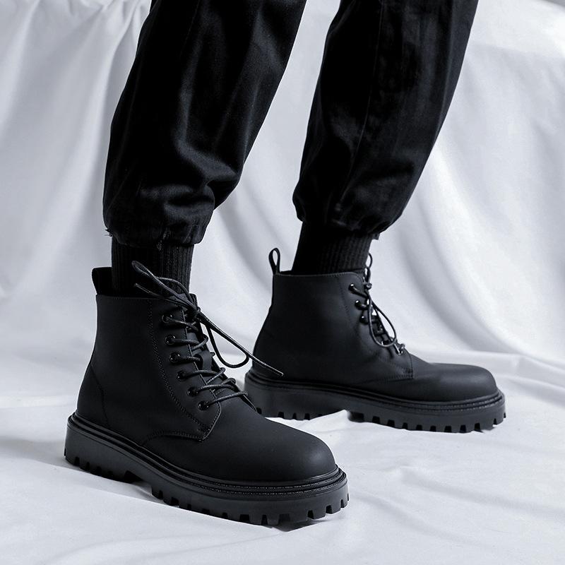 Ins Super Fire Martin Boots Men's Medium Boots New High-top British Style Retro Trend Versatile Leather Boots 12500-R