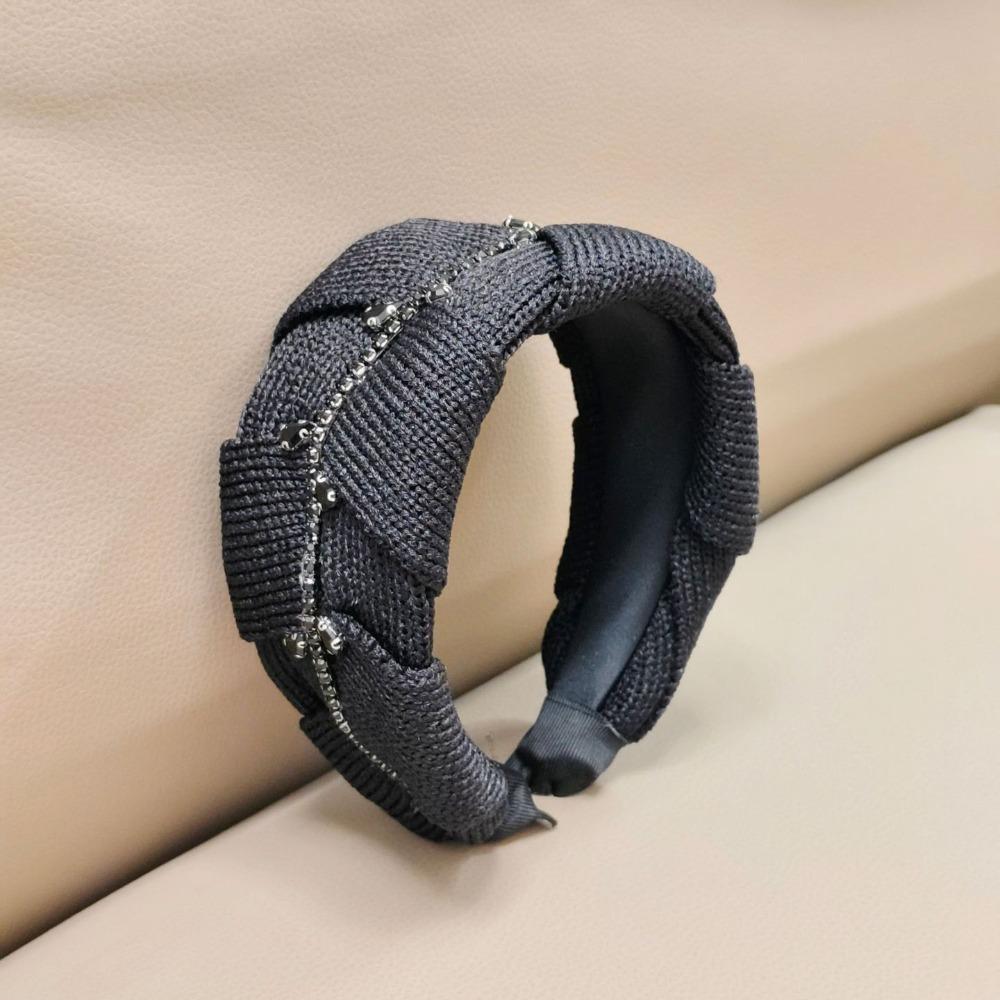 Knitted Fabric Wide Headband Wide Width Rhinestone Headband Stylish Retro Hair Hoop Daily Wear