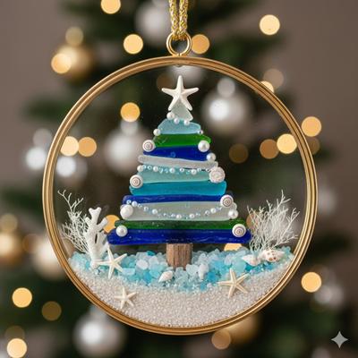 Yousheng Christmas Decoration Ocean Series Acrylic Ornaments Xmas Hanging Decor with Ocean Themes Festive Gift for Home And Tree Display