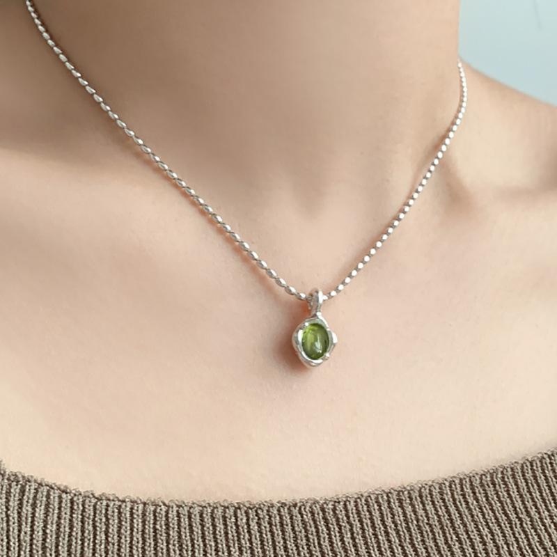 VENTFILLE 925 Sterling Silver Green Crystal Necklace for Women Girl Temperament Banquet Water Drop Jewelry Gift Dropshipping