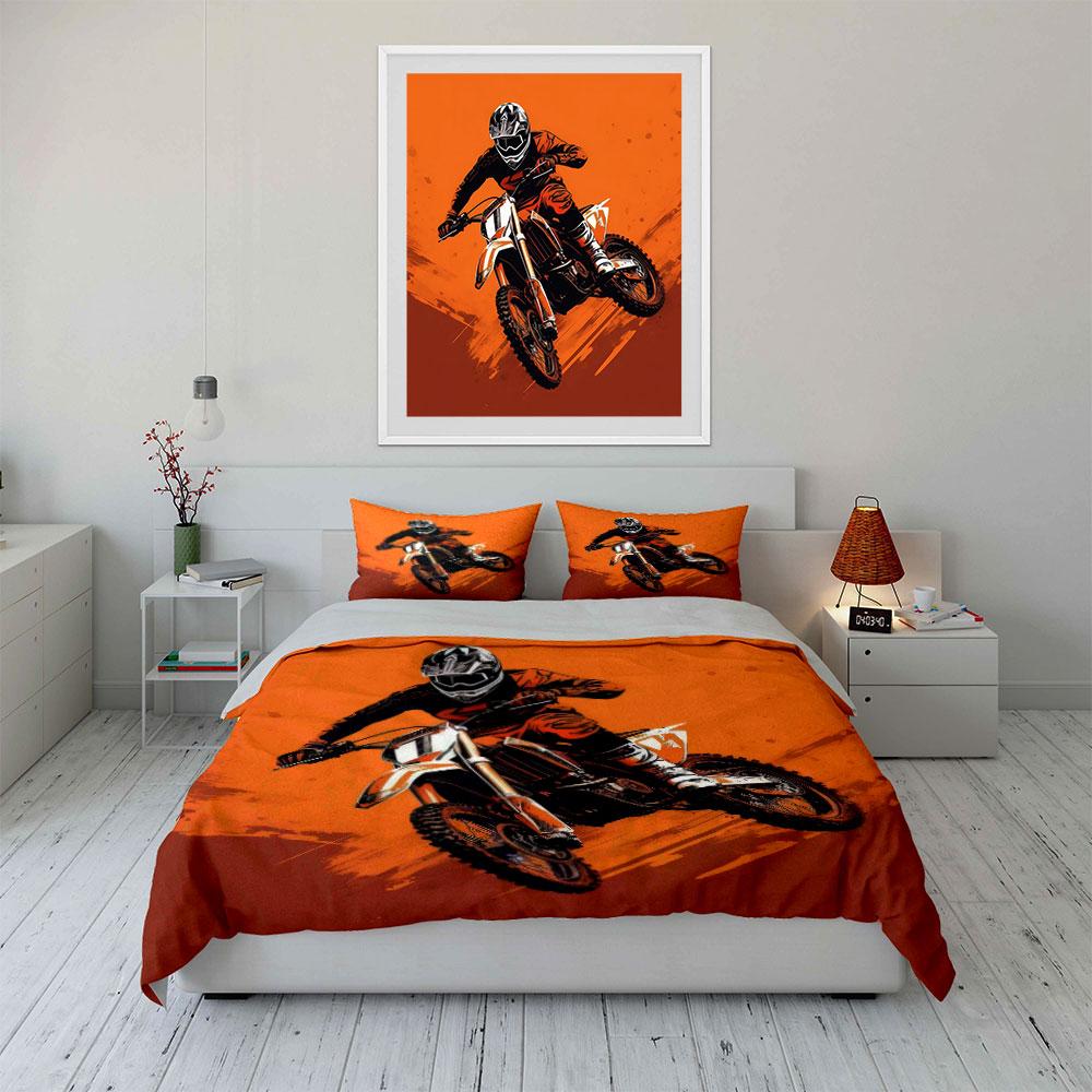 Motocross Ausrüstung Themen-Set, Mehrere Größen für Kinder und Erwachsene Schlafzimmer Exquisites 3-teiliges Bettwäsche-Set, Geschenk