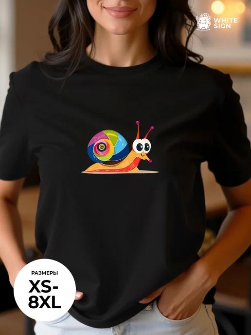 Loose-fit cotton summer T-shirt with Bright Snail print XL