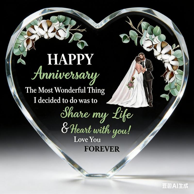 2D Flat, "Happy Anniversary" Heart-Shaped Anniversary Acrylic Desktop Decoration, Romantic Floral Design, Home Decor Plaque Hanging Wall Art Decorativ