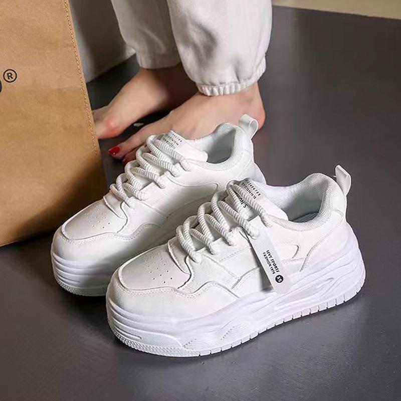 White Hight Increasing Board Shoes All-Matching Casual Sports All-Matching Dad Shoes Women's Spring Thick-Soled White Shoes for Students