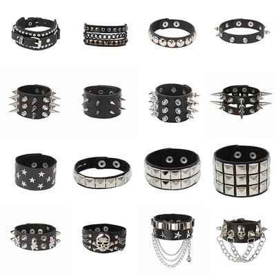 PU Leather Studded Bracelet Punk Bracelet Adjustable Goth Cuff Bracelet Gothic Stainless Steel Rivet Buckle Wristband for Men Women