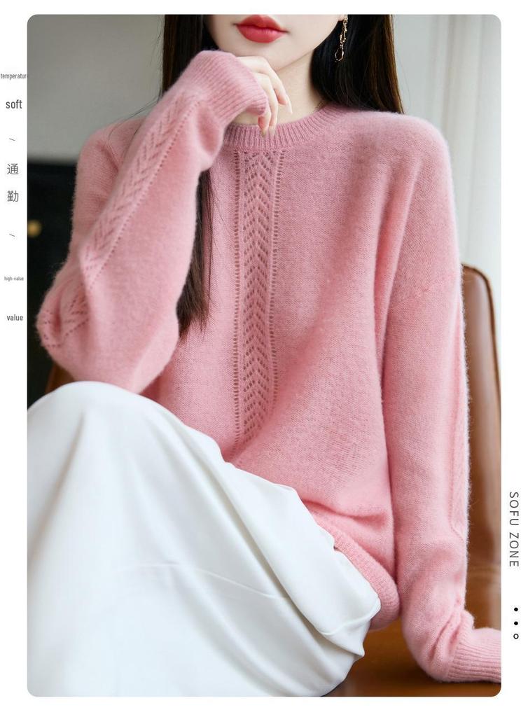 Trendy Wool Knit Hollow Sweater: Soft, Loose-Fit Round Neck for Autumn/Winter