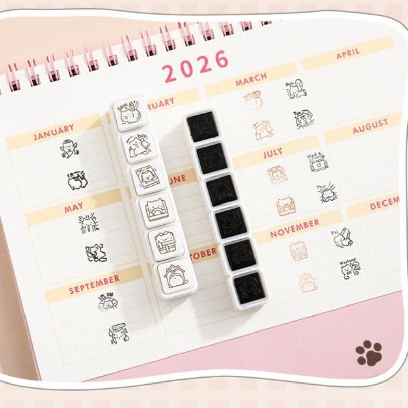 Cat Emoji Stamps Seal Simple Cute Mini Cartoon Pattern Daily Life Work Mood Series DIY Scrapbooking Planner Decor Stamp Seal Set