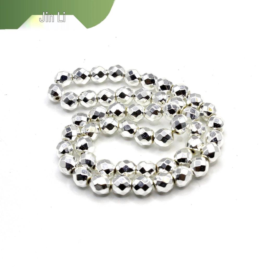 Mărgele Hematit Argintii Fațetate – Rotunde, Vrac Componente pentru Bijuterii DIY