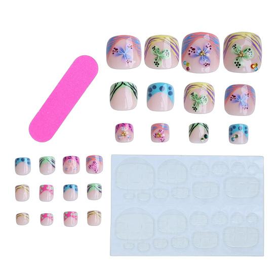 

1 Set Colorful Flower Press on Toenails Reusable French Tip Short Stick-on Fake Toenails Removable Glue on False Toe Nails for Women