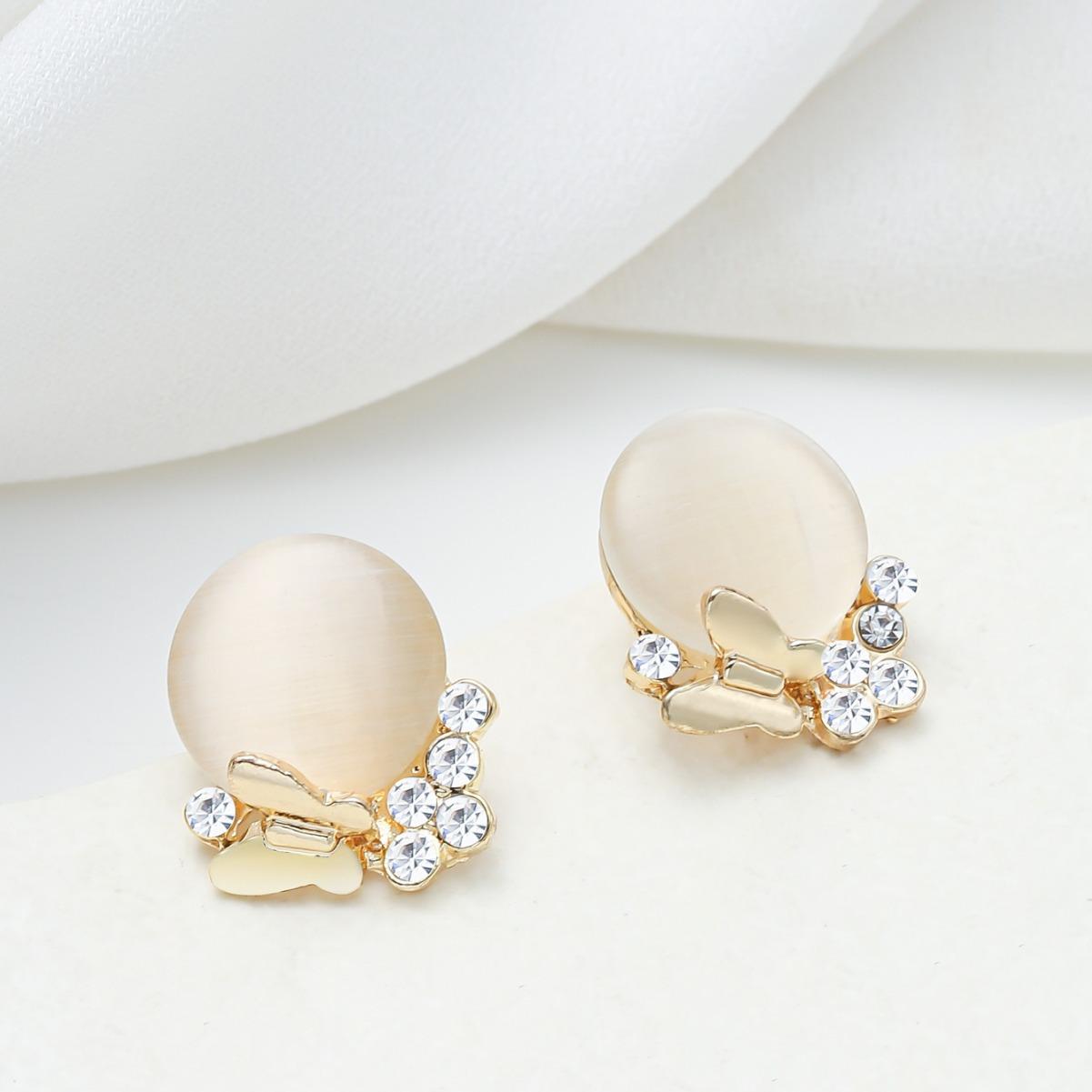 

Factory fashion stud earrings female Korean version Korean natural opal butterfly earrings niche design inlaid zircon stud earrings