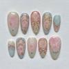 Artistic French Blue Waveing Fake Nail Almond Shapeds ABS Material Comfortable Wear No Tools Required