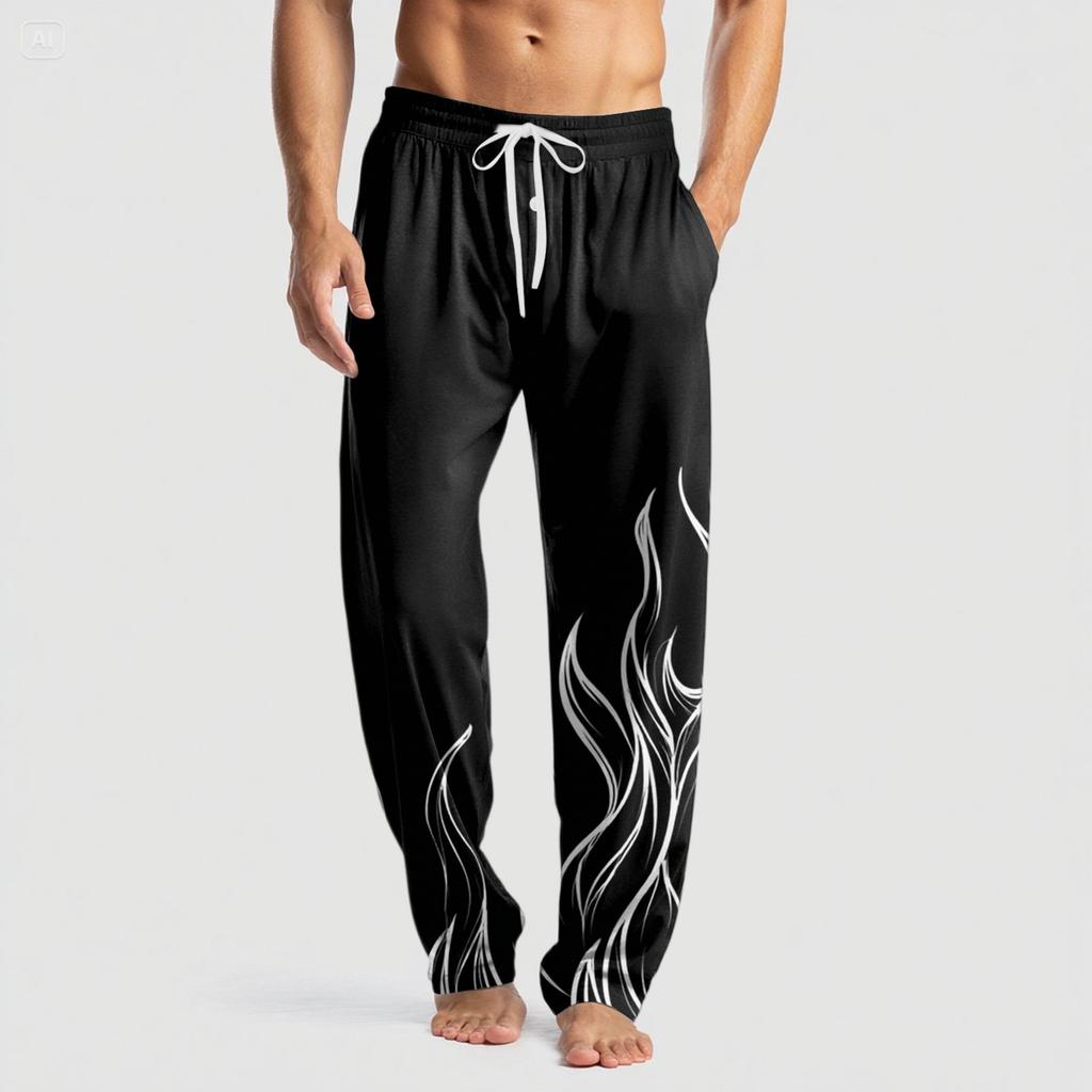 Men's Knitted Fashion Print Pocket Casual Pants Pajama Pants