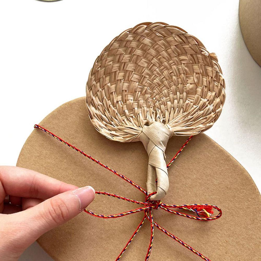 Home Decoration Rattan Fan Handmade Straw Fan Vintage Palm-Leaf Fan Summer
