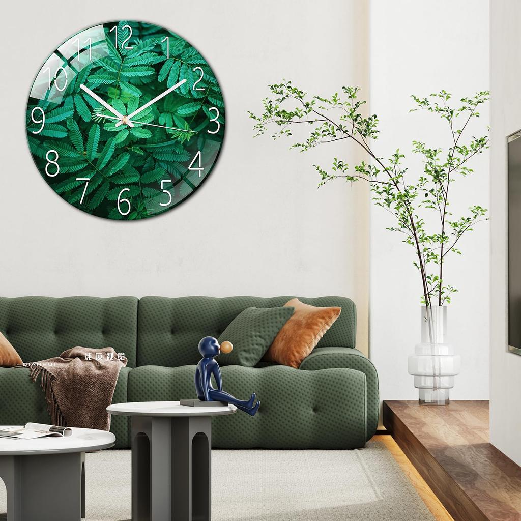 Ergocar silently scanned mechanical circular glass wall clock, suitable for living room, kitchen and office.