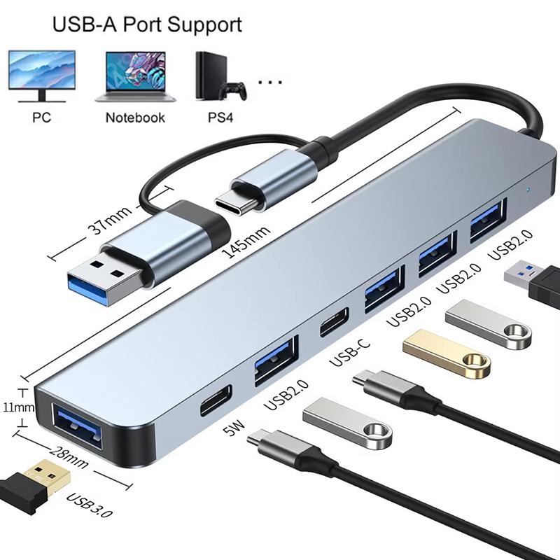 7 Poorten USB 3.0 Type C Hub 7-in-1 Connector Docking Station U Schijf Kaartlezer PD Snellaad voor MacBook Laptop PC Computer