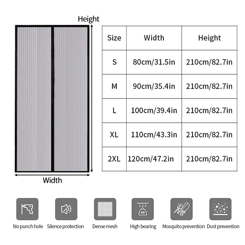No Punching Magnetic Screen Door Curtain Anti Mosquito Insect Fly Bug Automatic Closing Door Curtain  Multi Size Mesh Nets
