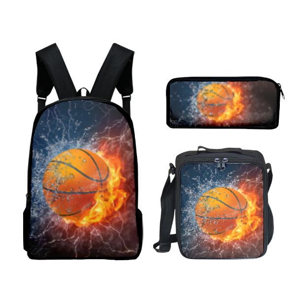 School Season Three-Piece Set School Bag Pencil Bag Lunch Bag Street Tide Basketball Football Picture Backpack Set