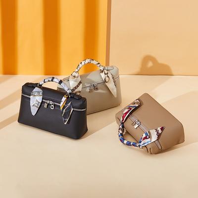Portable Women's Bag, Genuine Leather Temperament, Portable Lunch Box Bag, First Layer Cowhide Gigi Shoulder Crossbody Cosmetic Bag