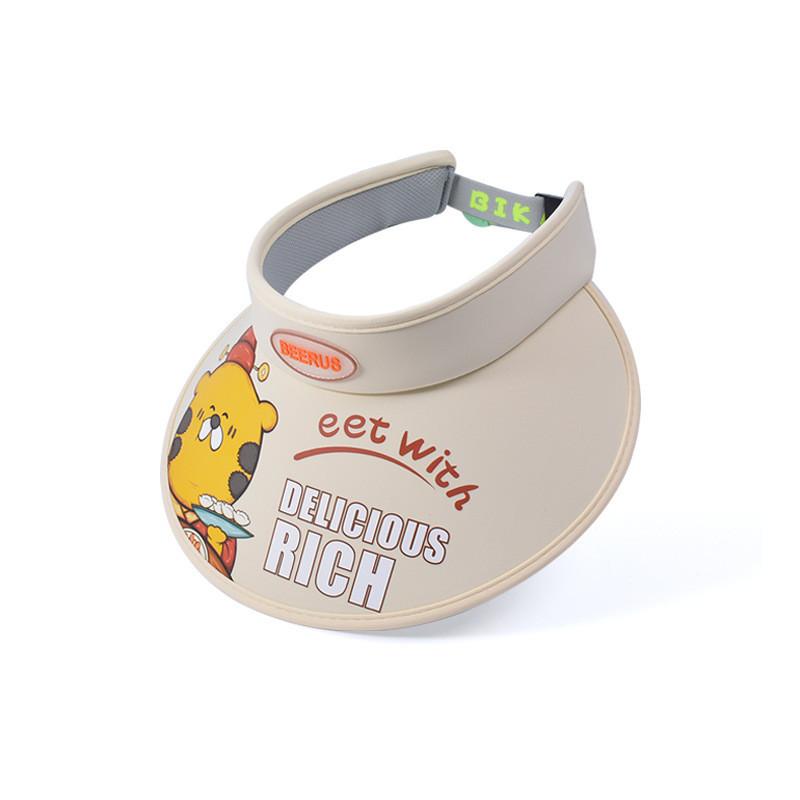 Sun Protection Breathable Children s Cartoon Sun Hat With Large Brim Beige