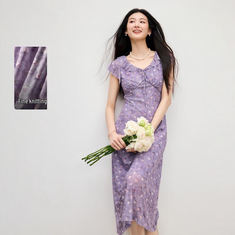 Summer Floral Square Neck Ruffled A-Line Midi Dress S