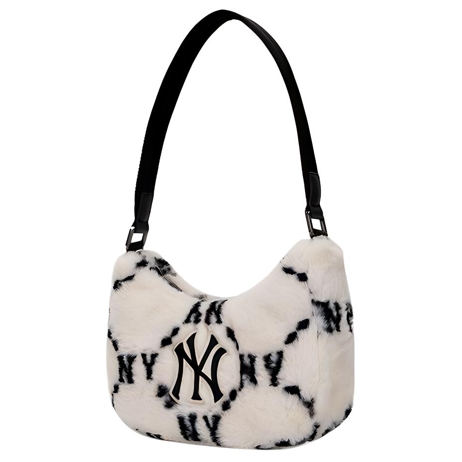 New MLB New York Yankees Faux Fur Plush Shoulder Bag Handbag Shoulder Bag Regular Women's Milk White 3ABQS0826-50CRS