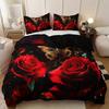 3pcs Bedding Set Black Red Rose Butterfly Print Cozy Duvet Cover King Queen Twin Single Size Birthday Gift Adult Bedroom Decor