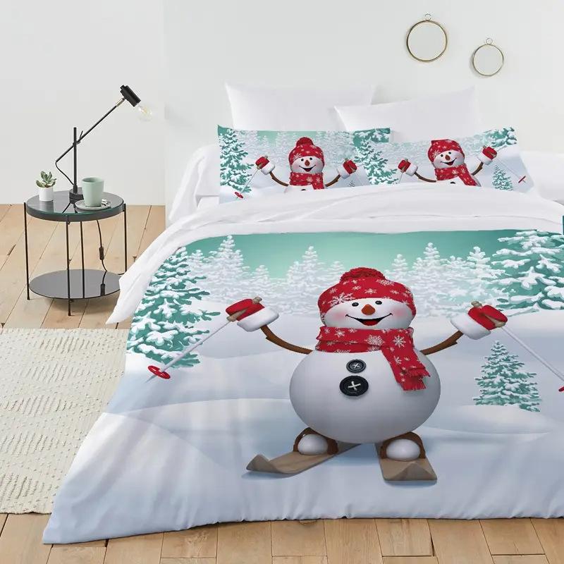 Ski Duvet Set Extreme Sports Themed Bedding Set Adult Youth Snow Mountain Printing Three-Piece Set